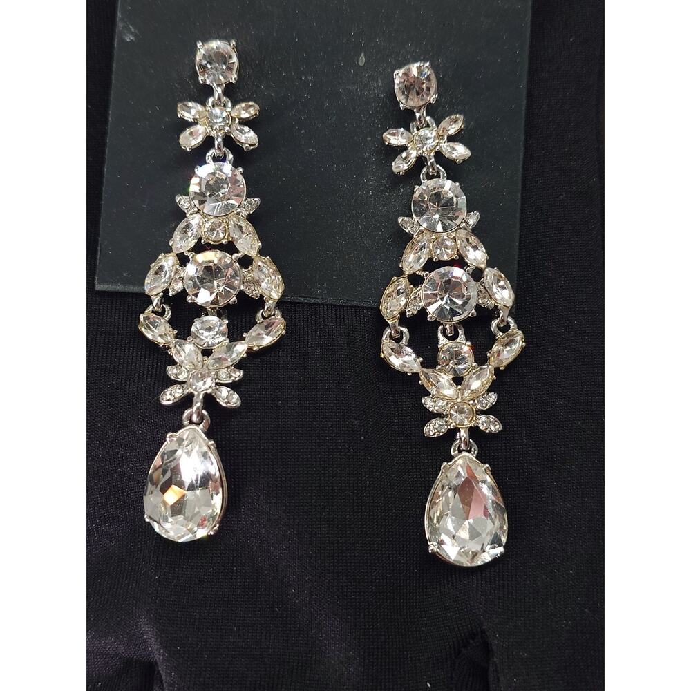 BIJOUX GIVENCHY Silver Tone Cut Out Flower Drop Dangle Pierced Earrings